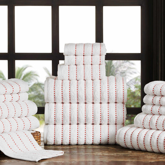 Traditional Organic Wave 650 GSM 16- Pieces Towel Set - Coral