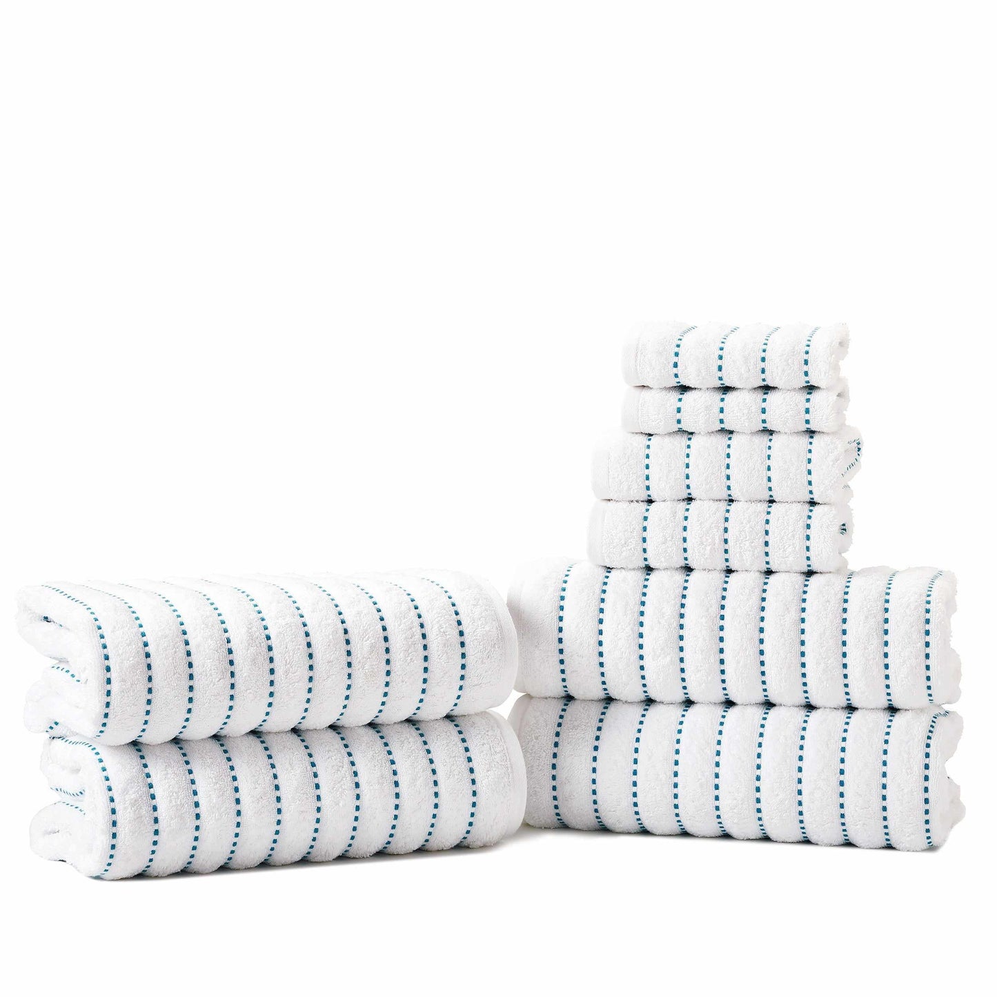 Traditional Organic Wave 650 GSM 8- Pieces Towel Set - Turquoise