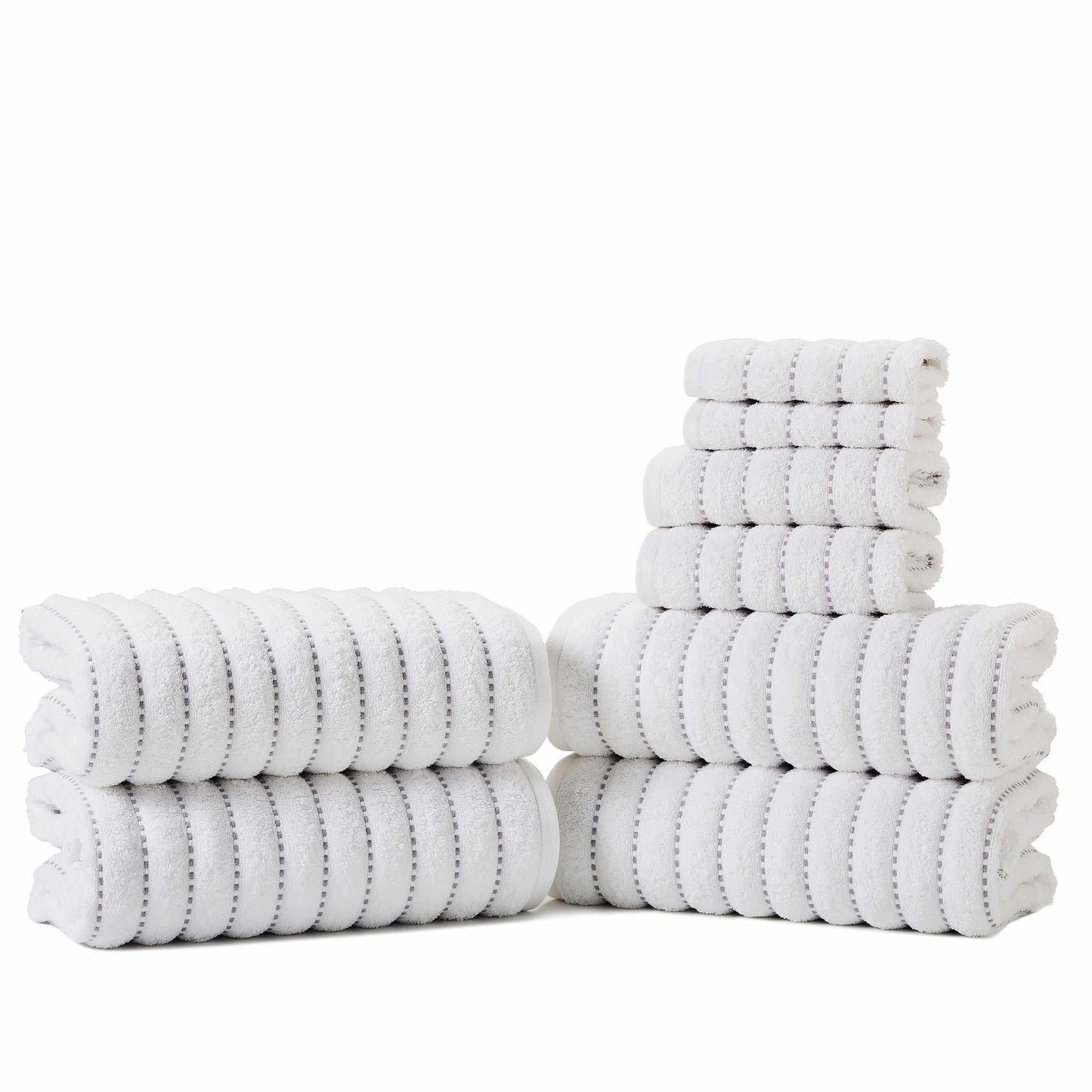 Traditional Organic Wave 650 GSM 8- Pieces Towel Set - Silver