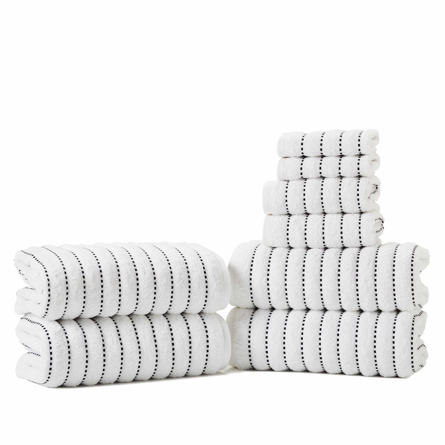 Traditional Organic Wave 650 GSM 8- Pieces Towel Set -Black