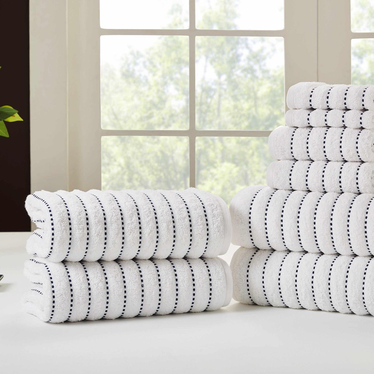 Traditional Organic Wave 650 GSM 8- Pieces Towel Set Media - Navy Blue