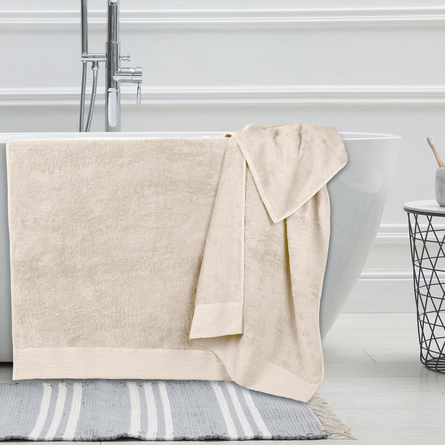 Rayon from Bamboo Eco-Friendly Fluffy Soft Solid Bath Sheet - Ivory
