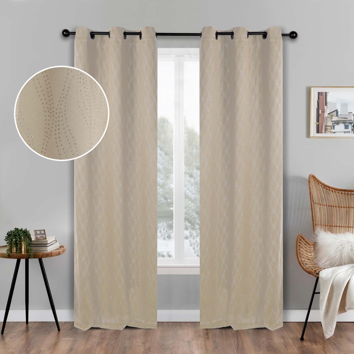 Zuri Textured Waves Room Darkening Blackout Curtains, Set of 2