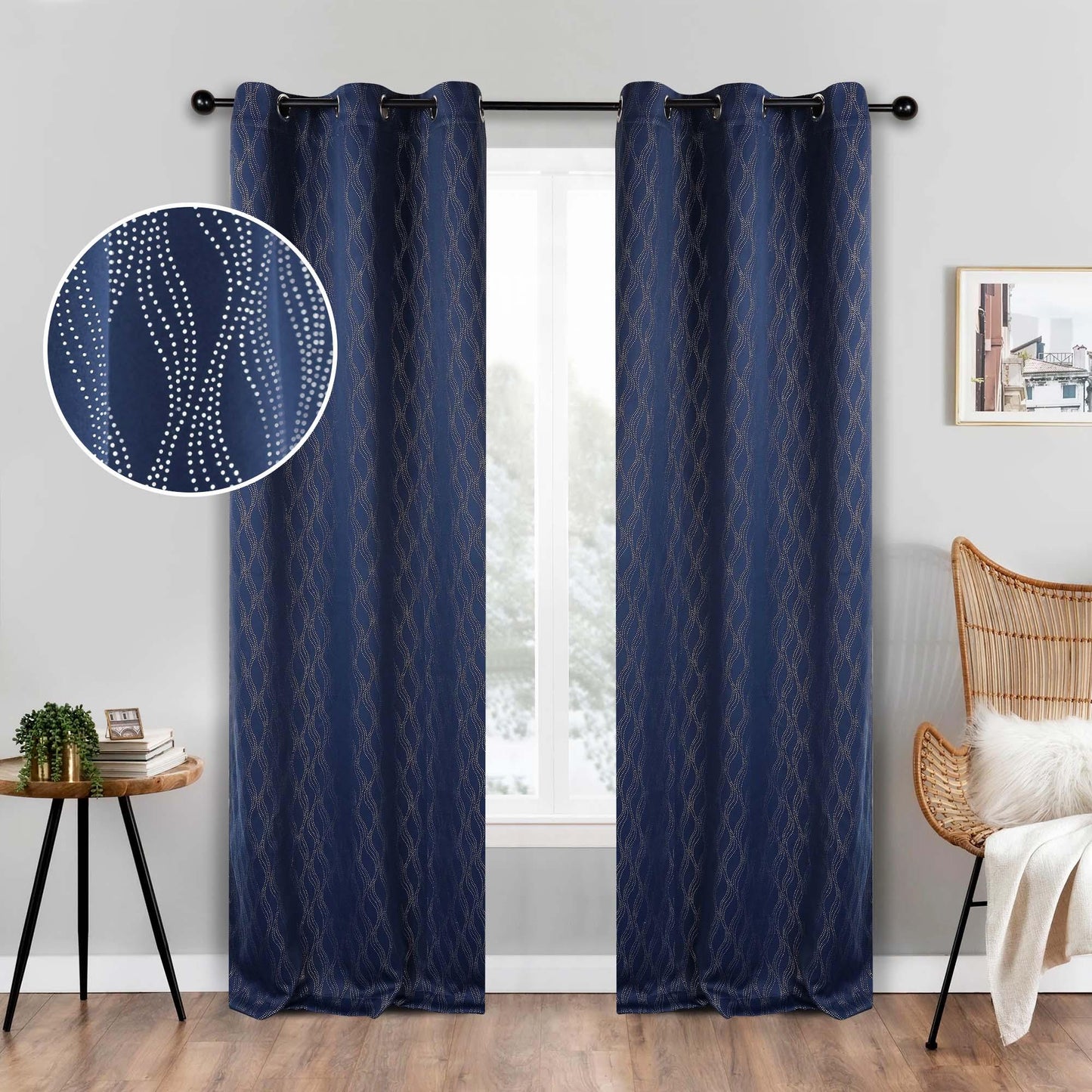 Zuri Textured Waves Room Darkening Blackout Curtains, Set of 2