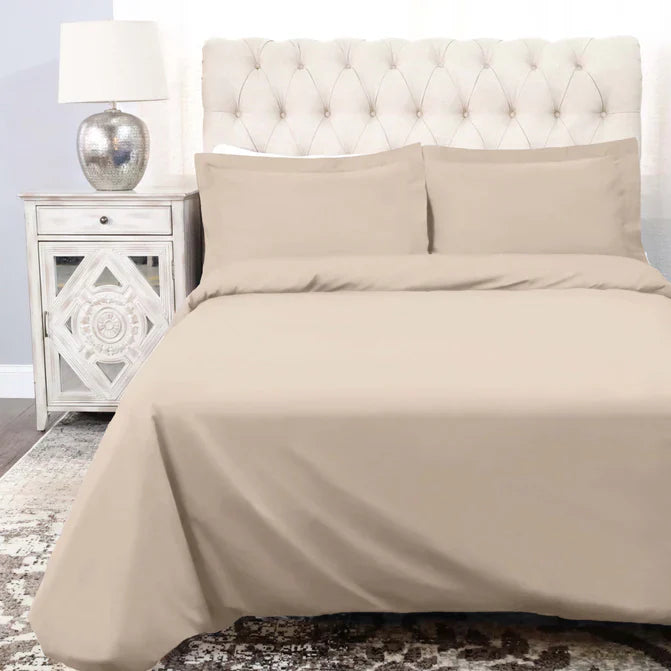 Cotton Percale Modern Traditional Duvet Cover Set - Tan