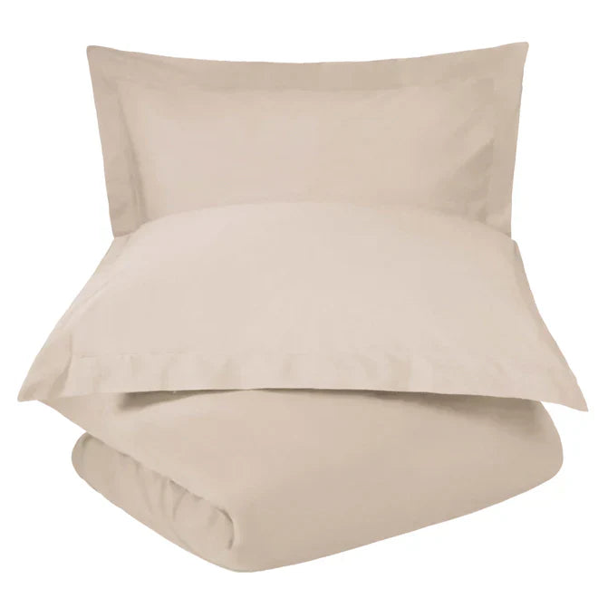 Cotton Percale Modern Traditional Duvet Cover Set - Tan