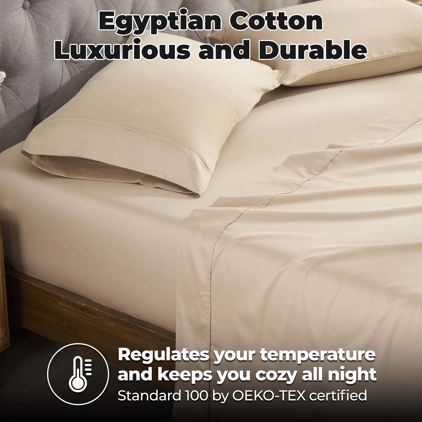 Egyptian Cotton 300 Thread Count Solid Deep Pocket Sheet Set - Tan