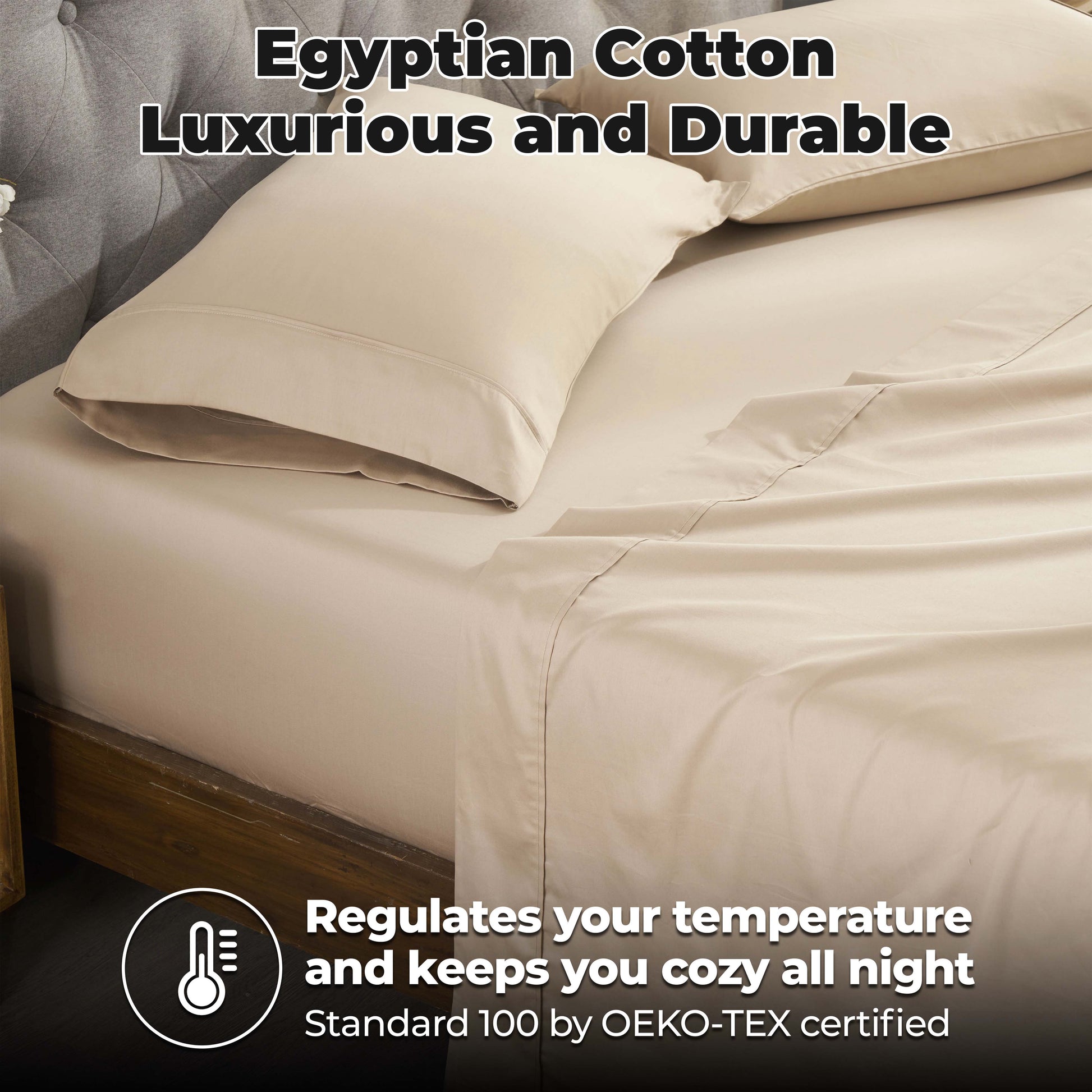 Egyptian Cotton 300 Thread Count Solid Deep Pocket Sheet Set - Tan
