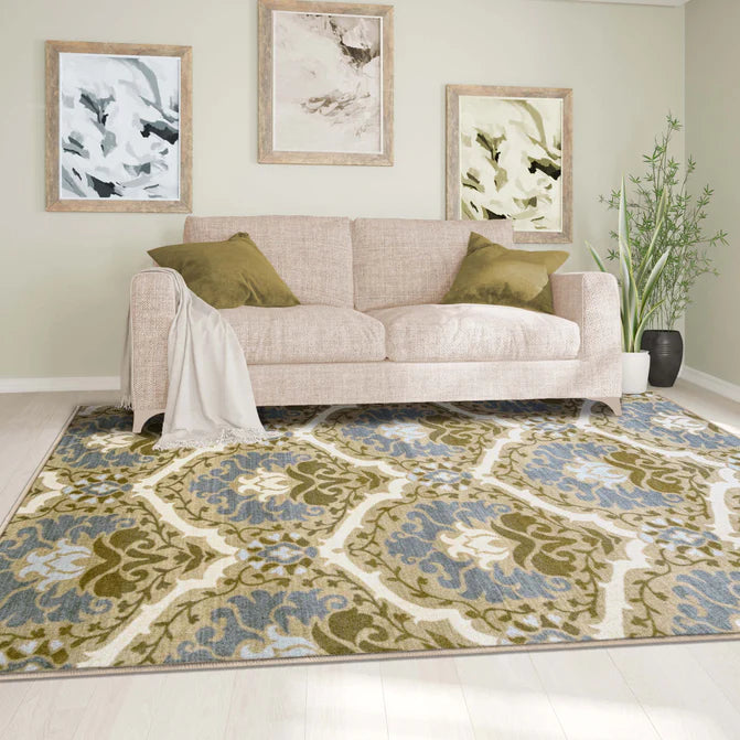 Chloe Floral Damask Non-Slip Washable Indoor Area Rug or Runner - Taupe