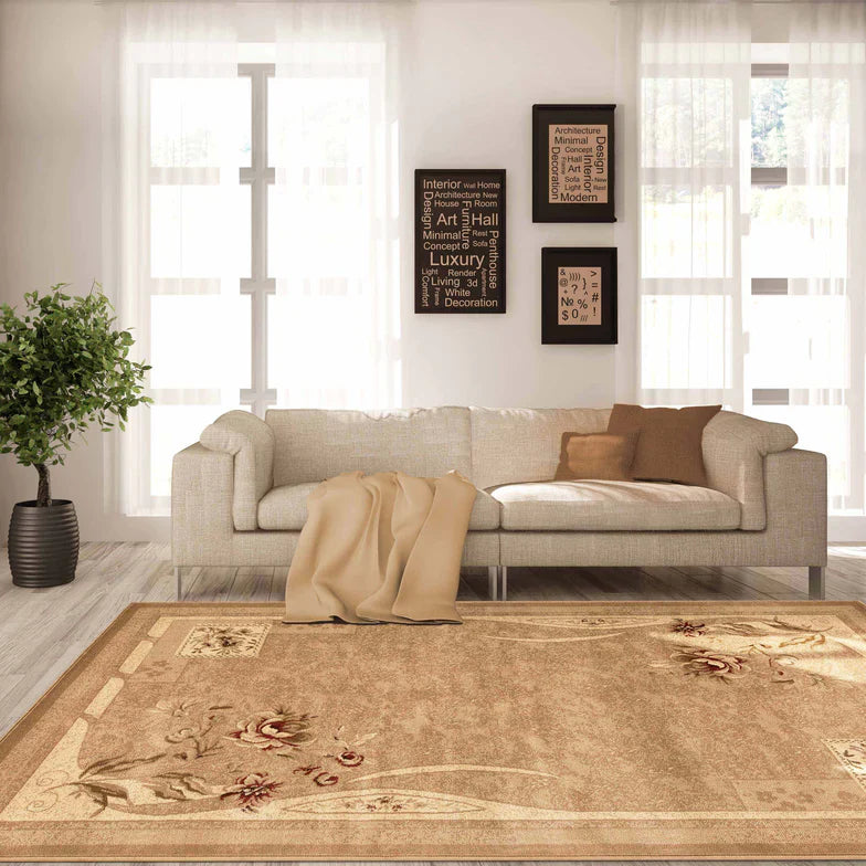 Ruban Minimalist Floral Block Indoor Area Rug or Runner Rug - Taupe