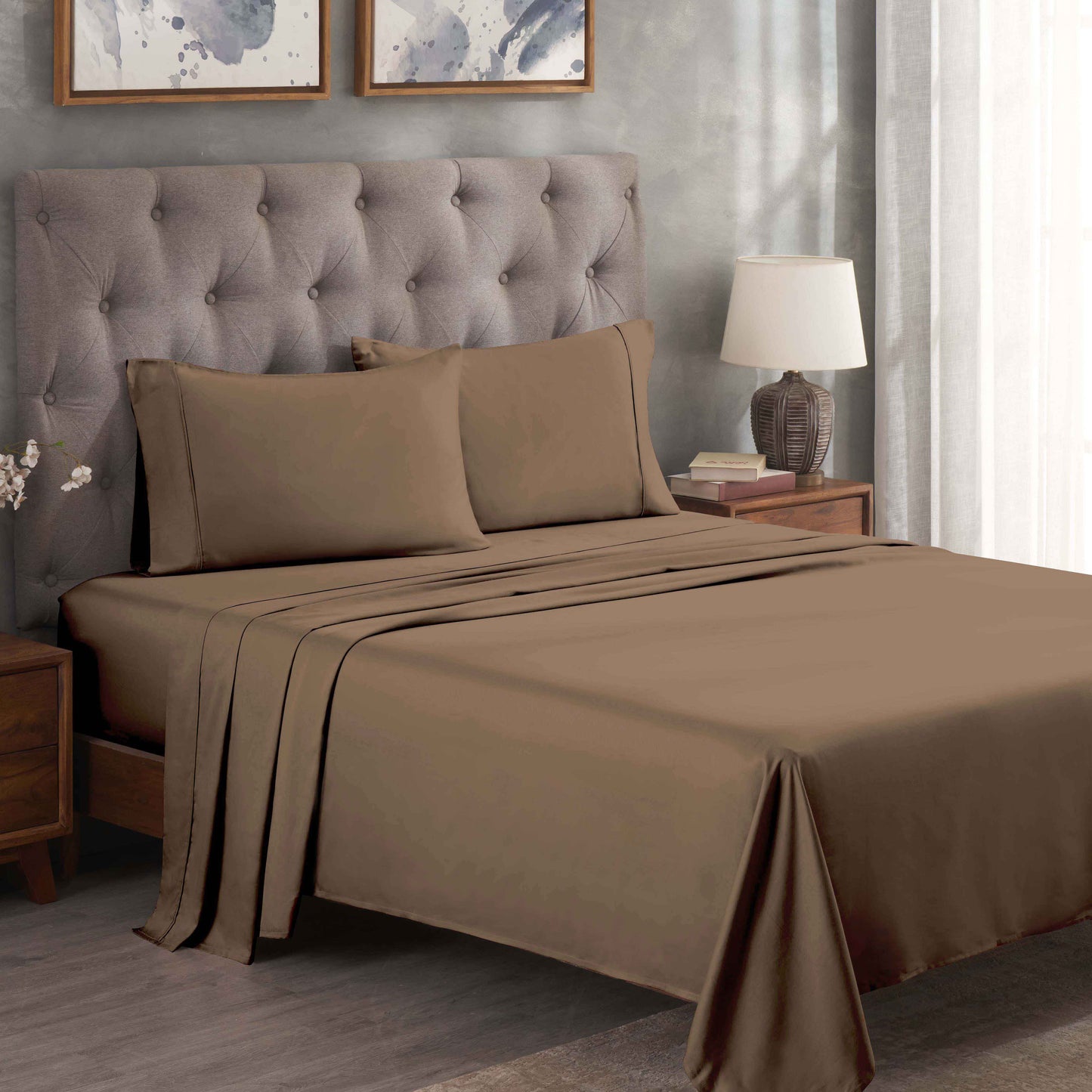 Egyptian Cotton 300 Thread Count Solid Deep Pocket Sheet Set - Taupe