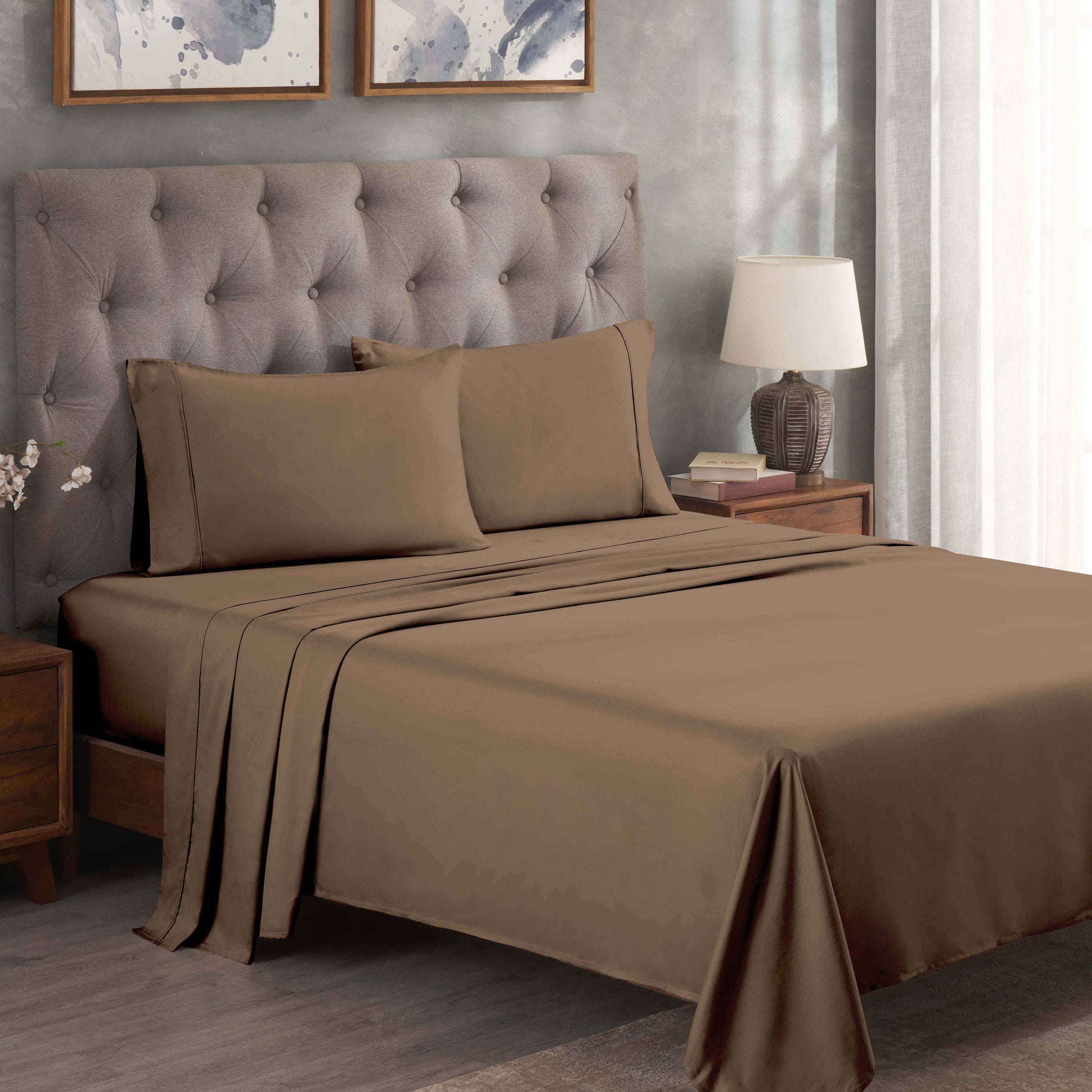 Egyptian Cotton 300 Thread Count Solid Deep Pocket Sheet Set - Taupe