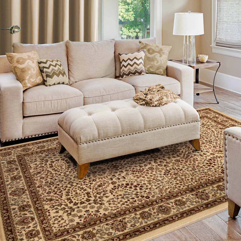 Astral Traditional Oriental Floral Scroll Indoor Area Rug or Runner - Taupe