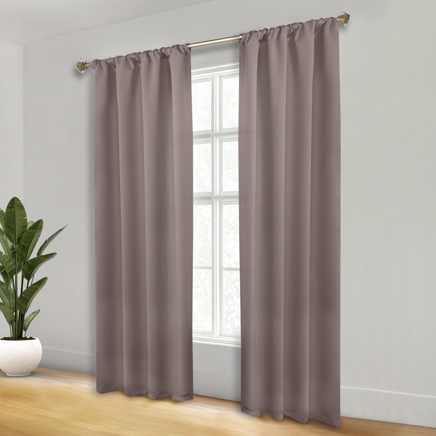 Solid Room Darkening Rod Pocket Blackout Curtain Panels, Set of 2 - Taupe
