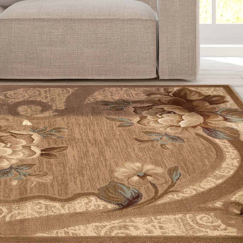 Rinceau Traditional Oversized Floral Border Indoor Area Rug or Runner - Taupe