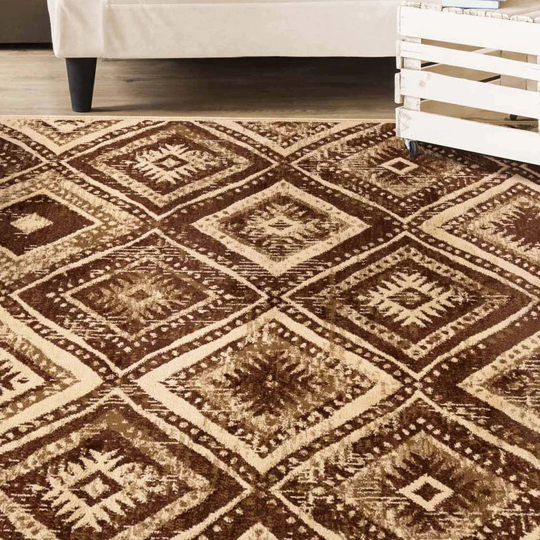 Losange Farmhouse Southwestern Diamonds Indoor Area Rug or Runner - Taupe