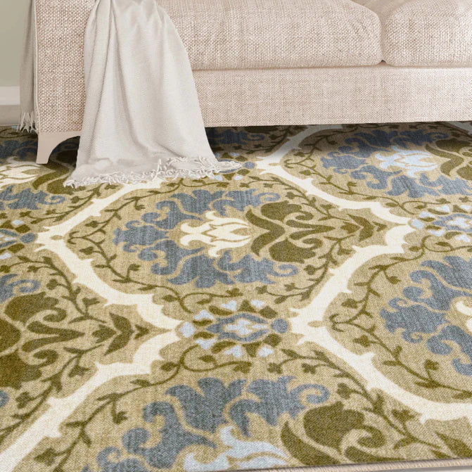 Chloe Floral Damask Non-Slip Washable Indoor Area Rug or Runner - Taupe