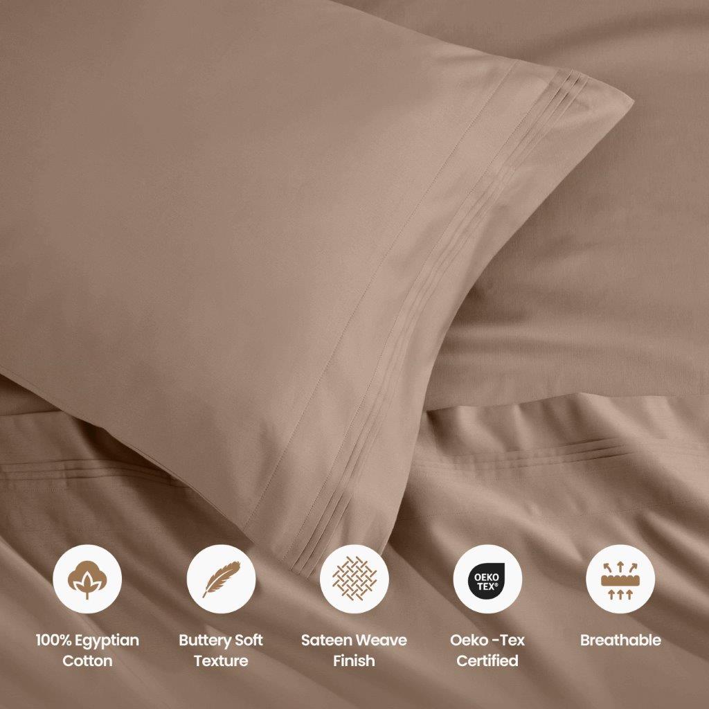 1500 Thread Count Egyptian Cotton 2 Piece Solid Pillowcase Set - Taupe