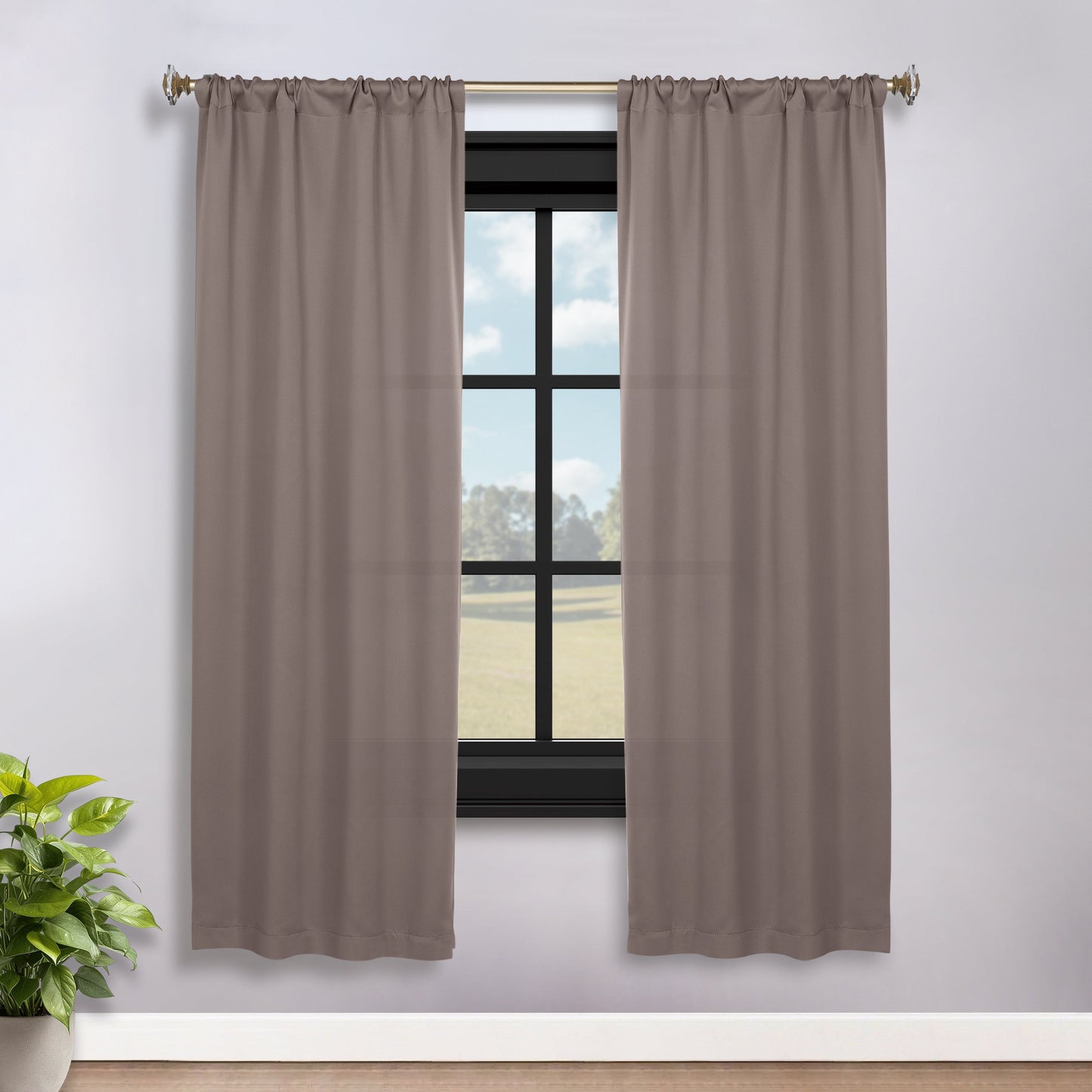 Solid Room Darkening Rod Pocket Blackout Curtain Panels, Set of 2 - Taupe
