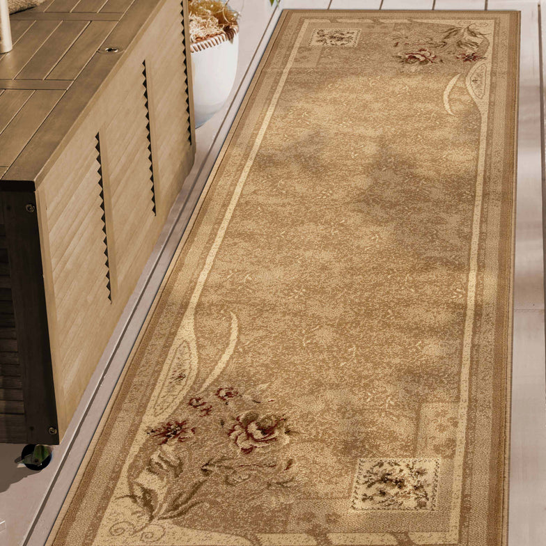 Ruban Minimalist Floral Block Indoor Area Rug or Runner Rug - Taupe