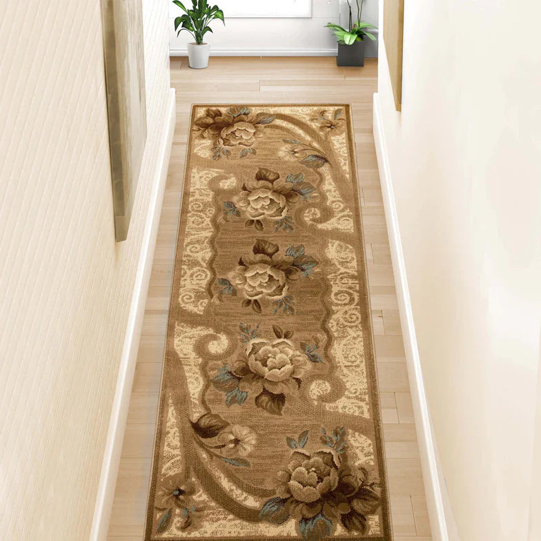 Rinceau Traditional Oversized Floral Border Indoor Area Rug or Runner - Taupe