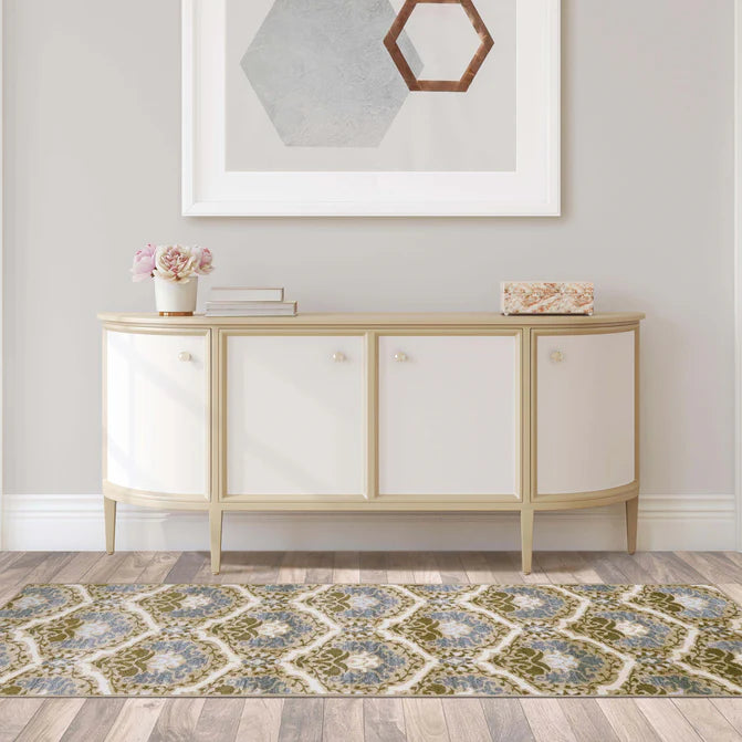 Chloe Floral Damask Non-Slip Washable Indoor Area Rug or Runner - Taupe