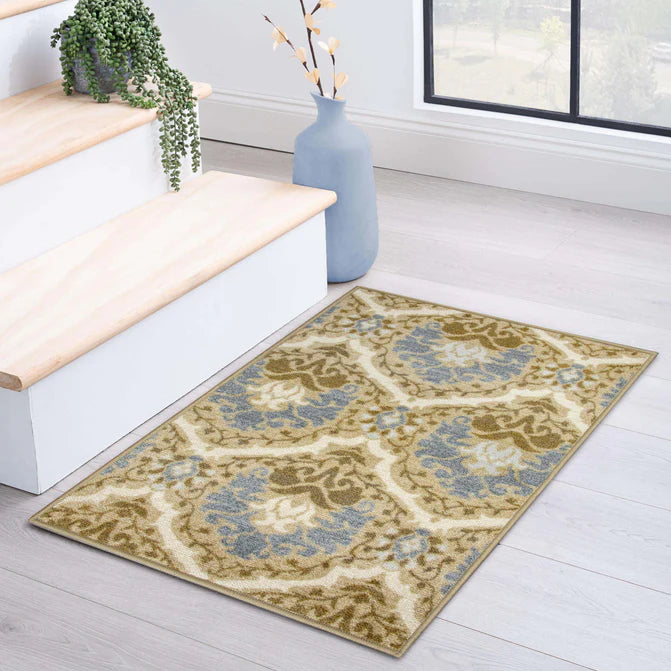 Chloe Floral Damask Non-Slip Washable Indoor Area Rug or Runner - Taupe