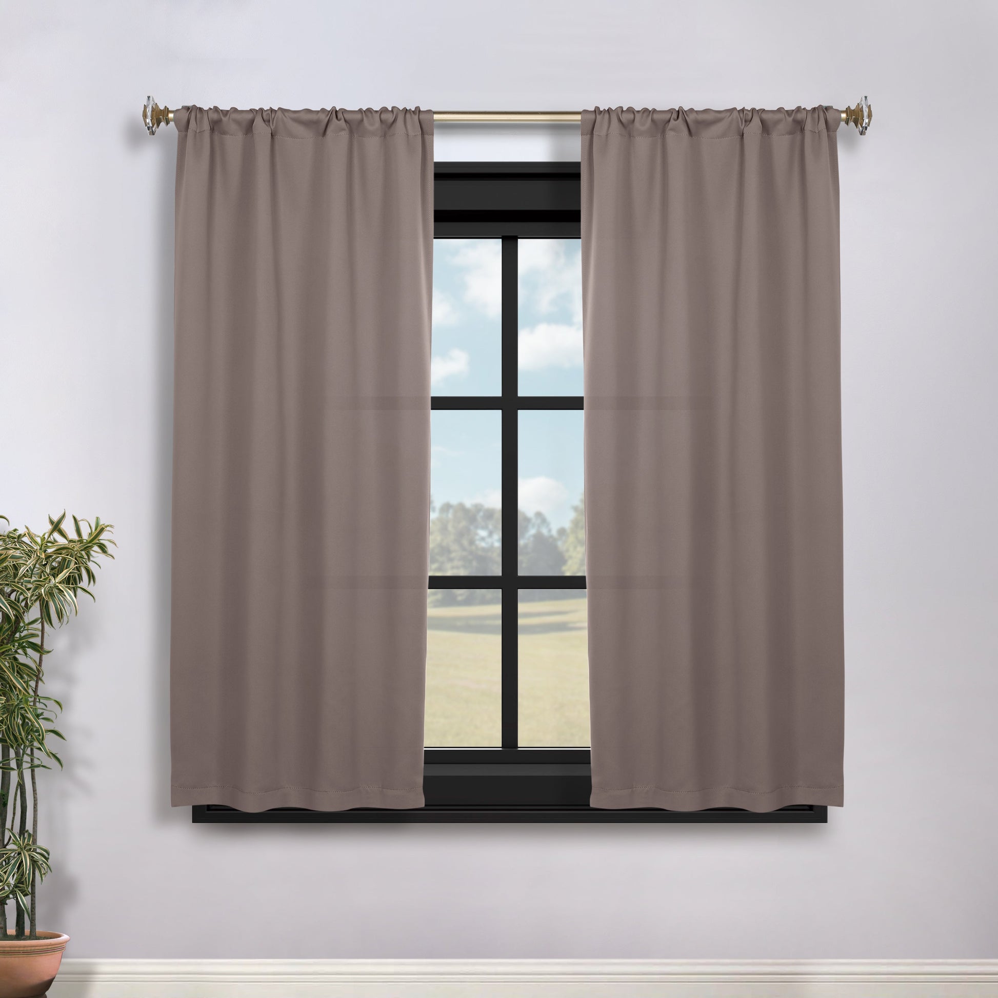 Solid Room Darkening Rod Pocket Blackout Curtain Panels, Set of 2 - Taupe