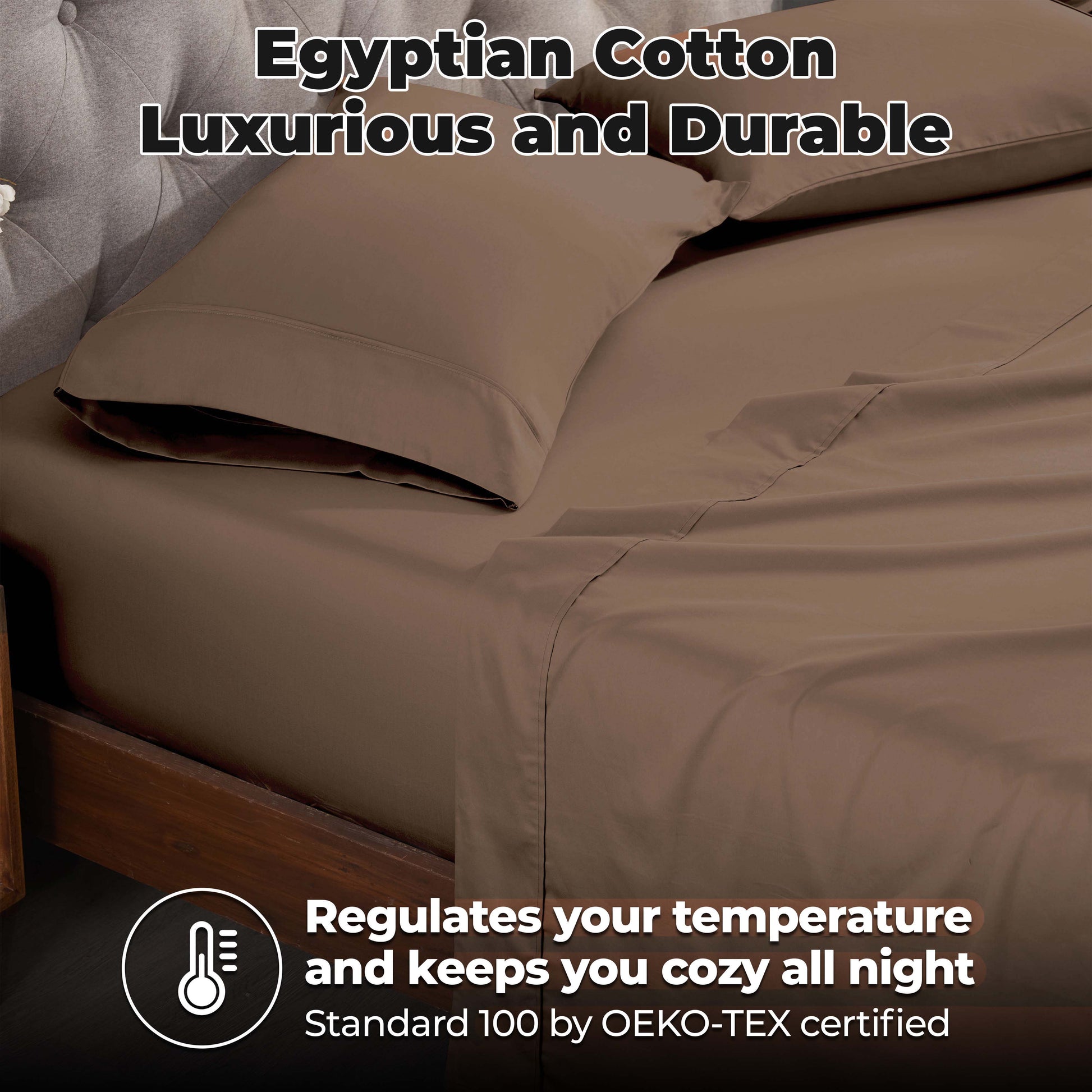 Egyptian Cotton 300 Thread Count Solid Deep Pocket Sheet Set - Taupe