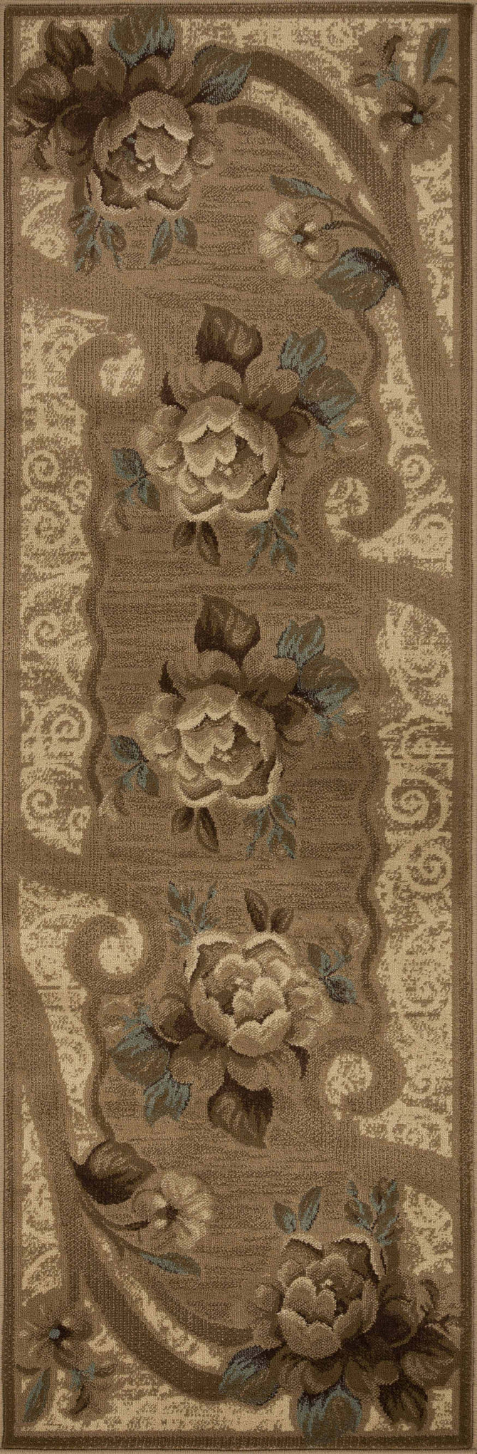 Rinceau Traditional Oversized Floral Border Indoor Area Rug or Runner - Taupe