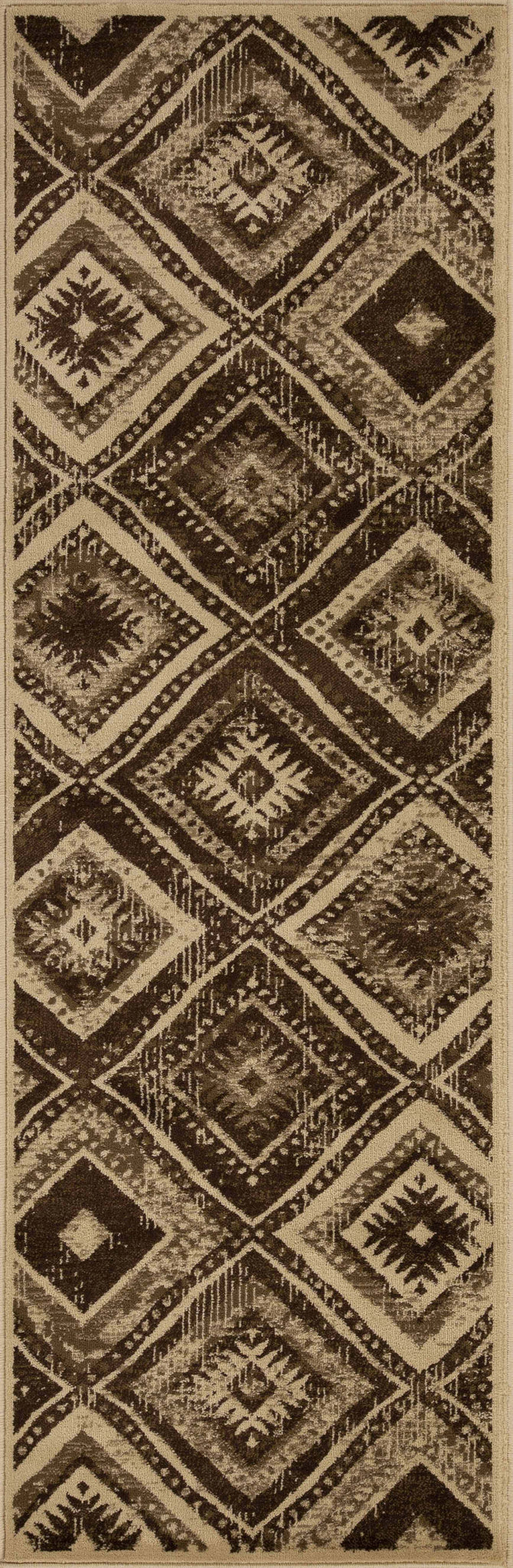 Losange Farmhouse Southwestern Diamonds Indoor Area Rug or Runner - Taupe