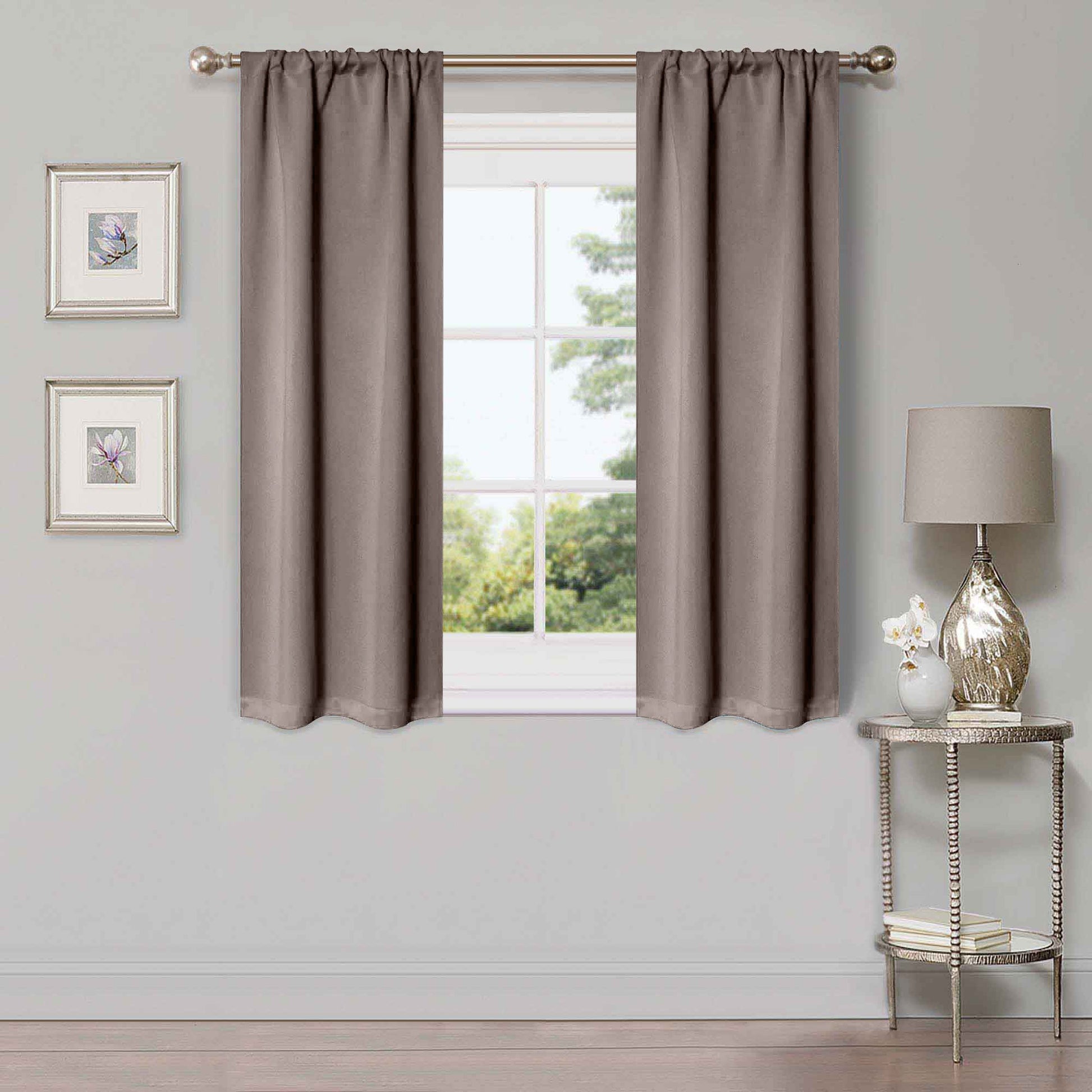 Solid Room Darkening Rod Pocket Blackout Curtain Panels, Set of 2 - Taupe