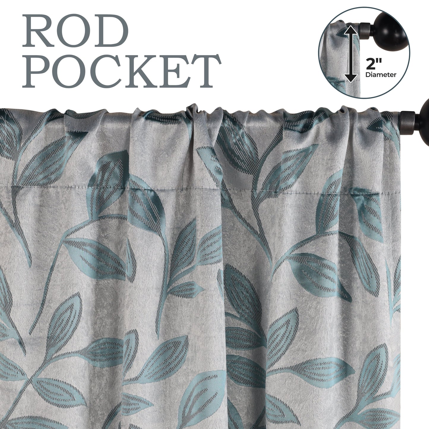 Leaves Machine Washable Room Darkening Blackout Curtains, Set of 2 - Teal