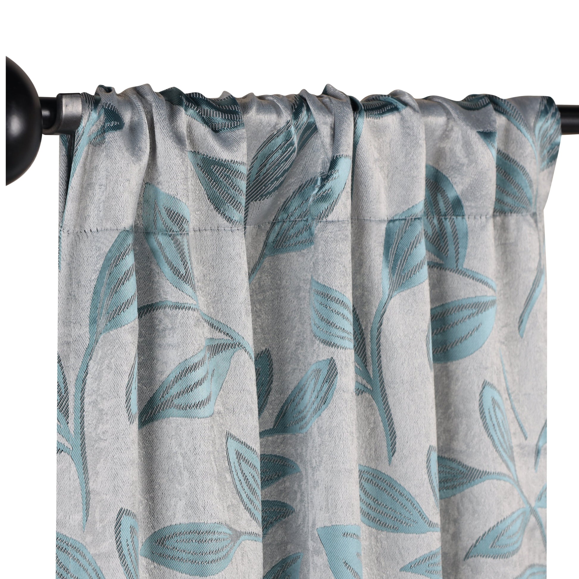 Leaves Machine Washable Room Darkening Blackout Curtains, Set of 2 - Teal