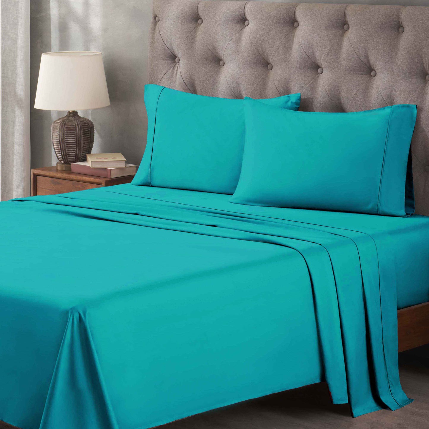 Egyptian Cotton 400 Thread Count Solid Deep Pocket Sheet Set - Teal
