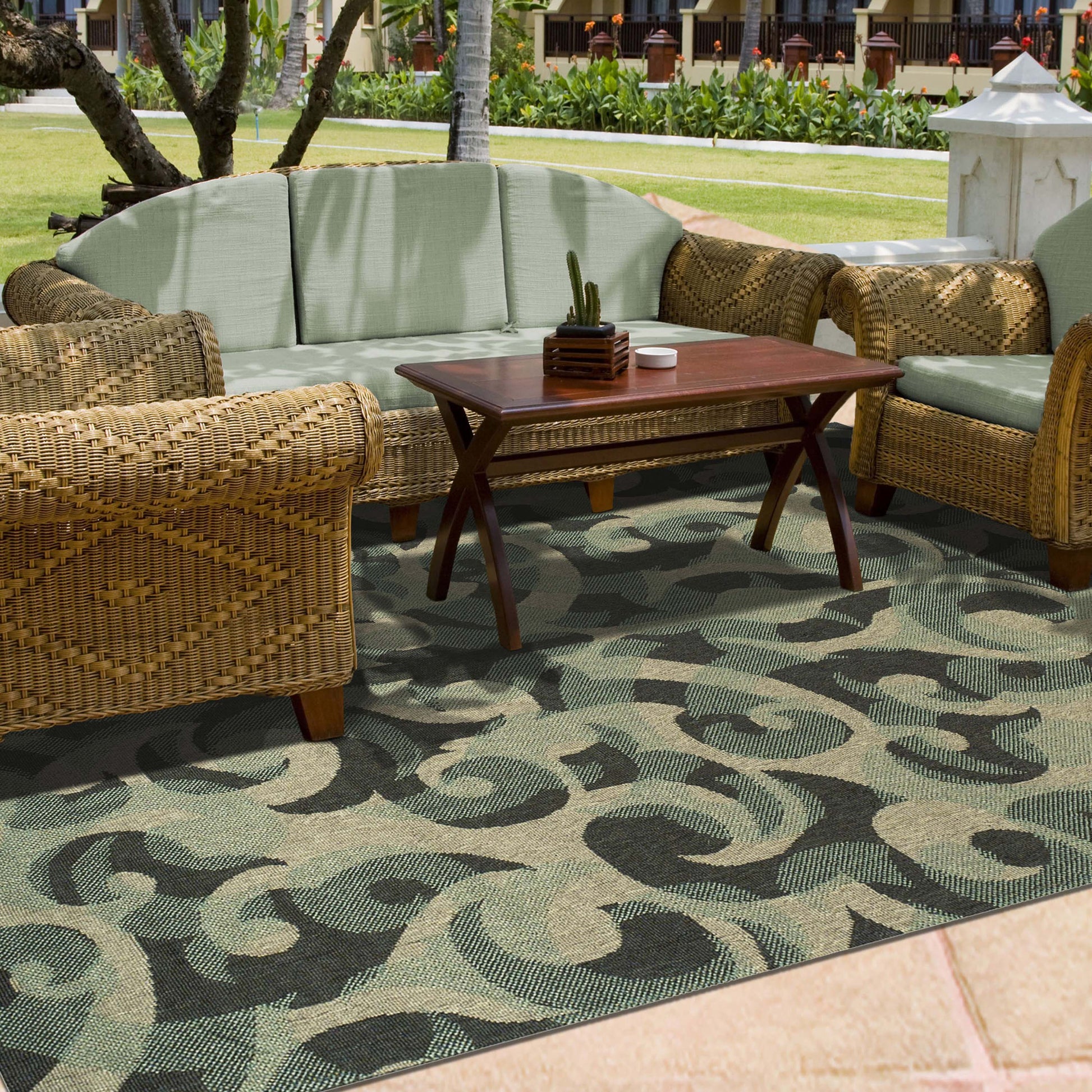 Aldaine Vintage Damask Indoor Outdoor Area Rug - Teal
