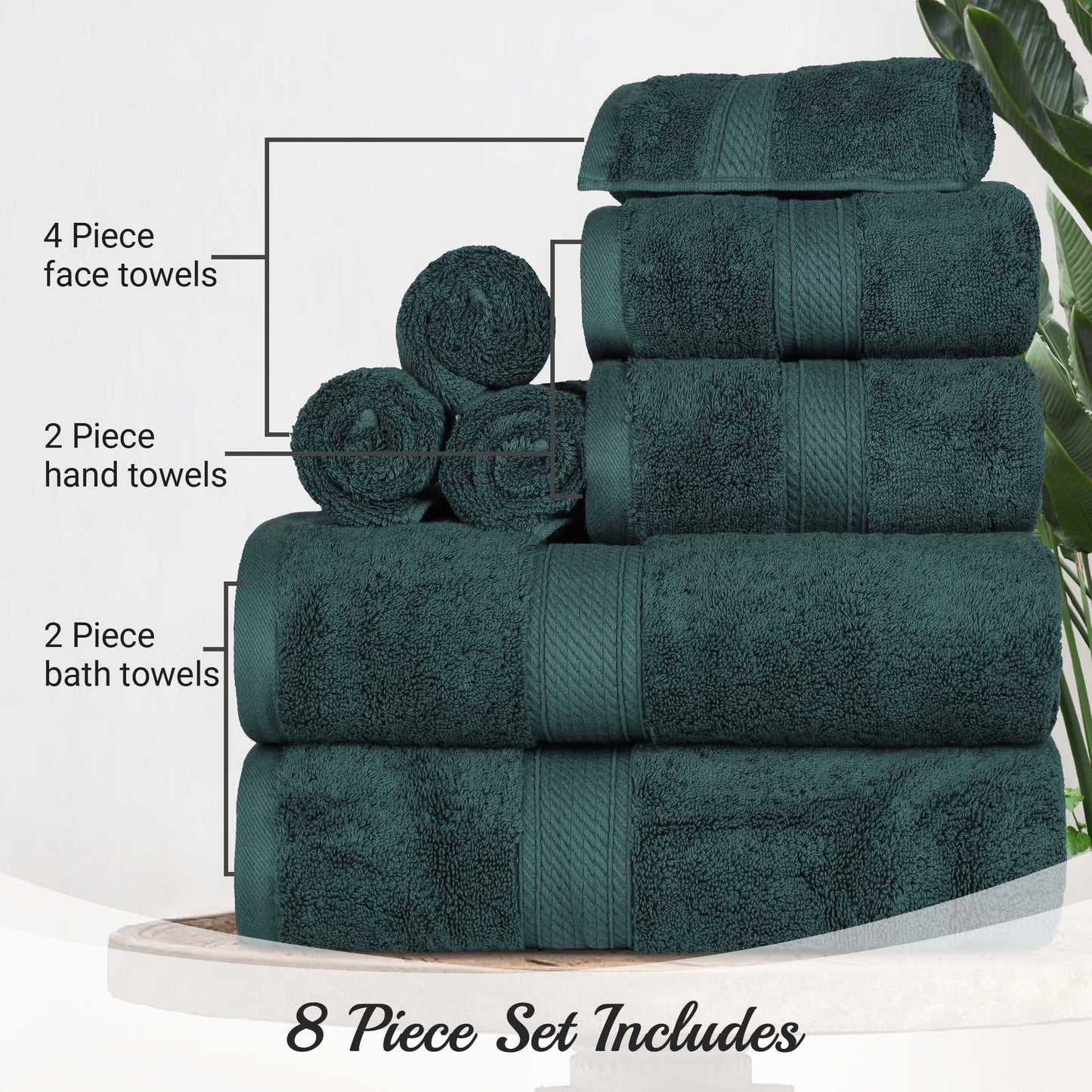 Madison Egyptian Cotton Pile Plush Heavyweight 8 Piece Towel Set