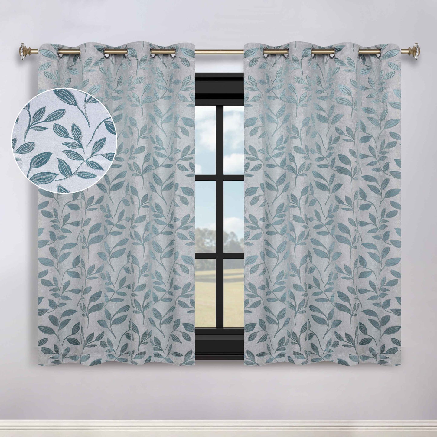 Leaves Room Darkening Washable Blackout Curtain Panels, Set of 2