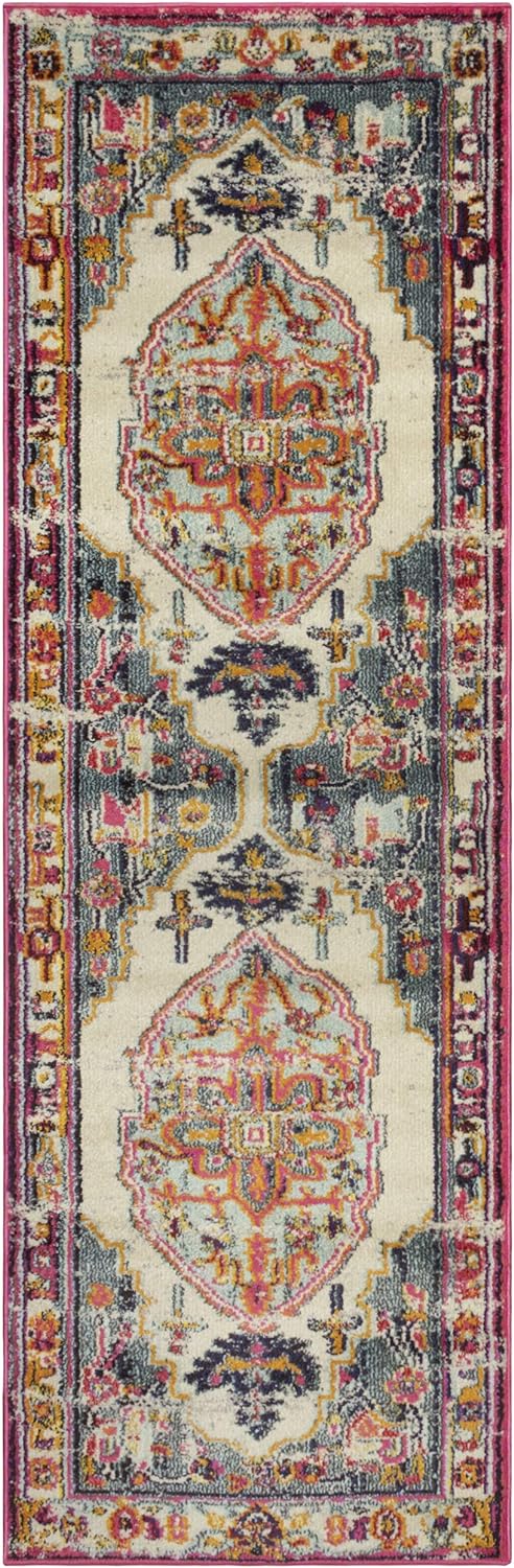 Deliana Oriental Distressed Geometric Medallion Indoor Area Rug - Teal