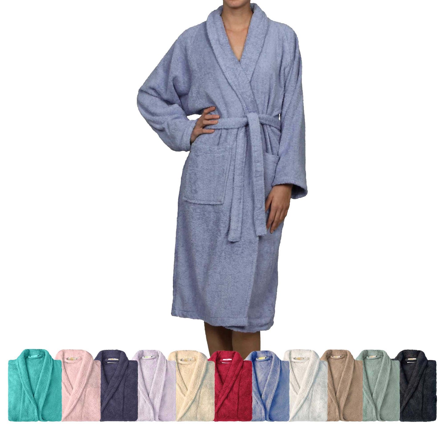 Cotton Ultra-Soft Terry Adult Unisex Lightweight Luxury Bathrobe - Blue