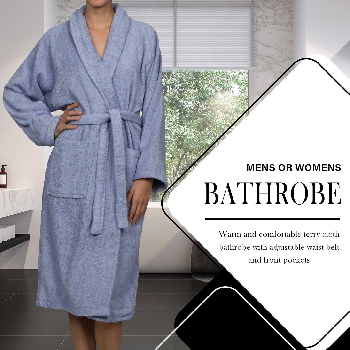 Cotton Ultra-Soft Terry Adult Unisex Lightweight Luxury Bathrobe - Blue