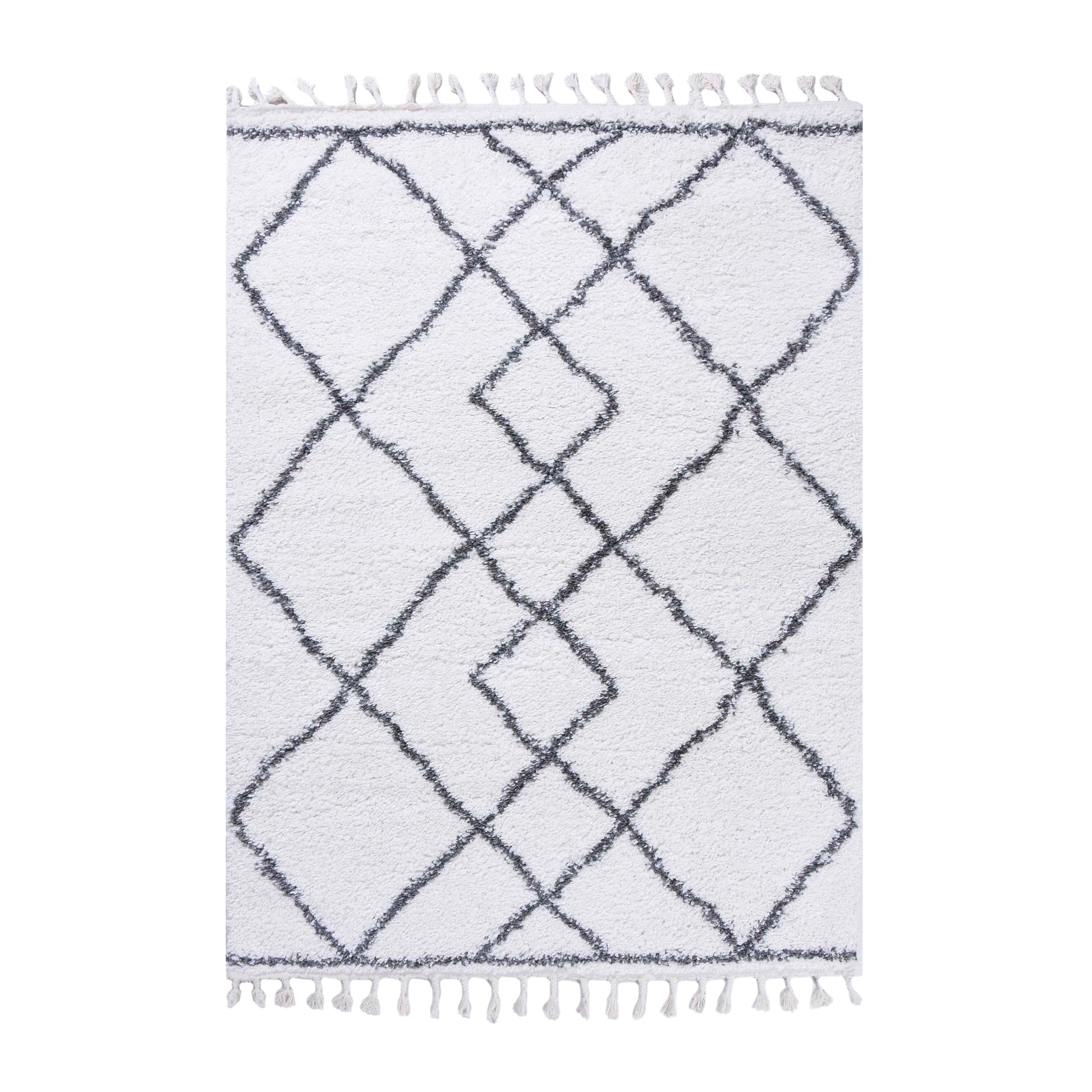 Superior Boho Geometric Diamonds Indoor Plush Shag Area Rug with Tassels - Cream-Grey