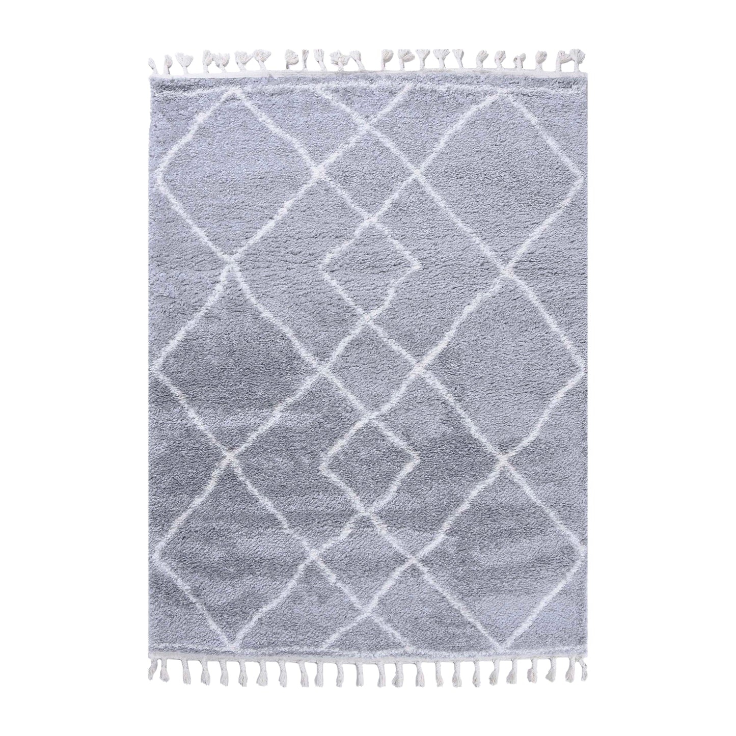 Superior Boho Geometric Diamonds Indoor Plush Shag Area Rug with Tassels - Cream-Grey