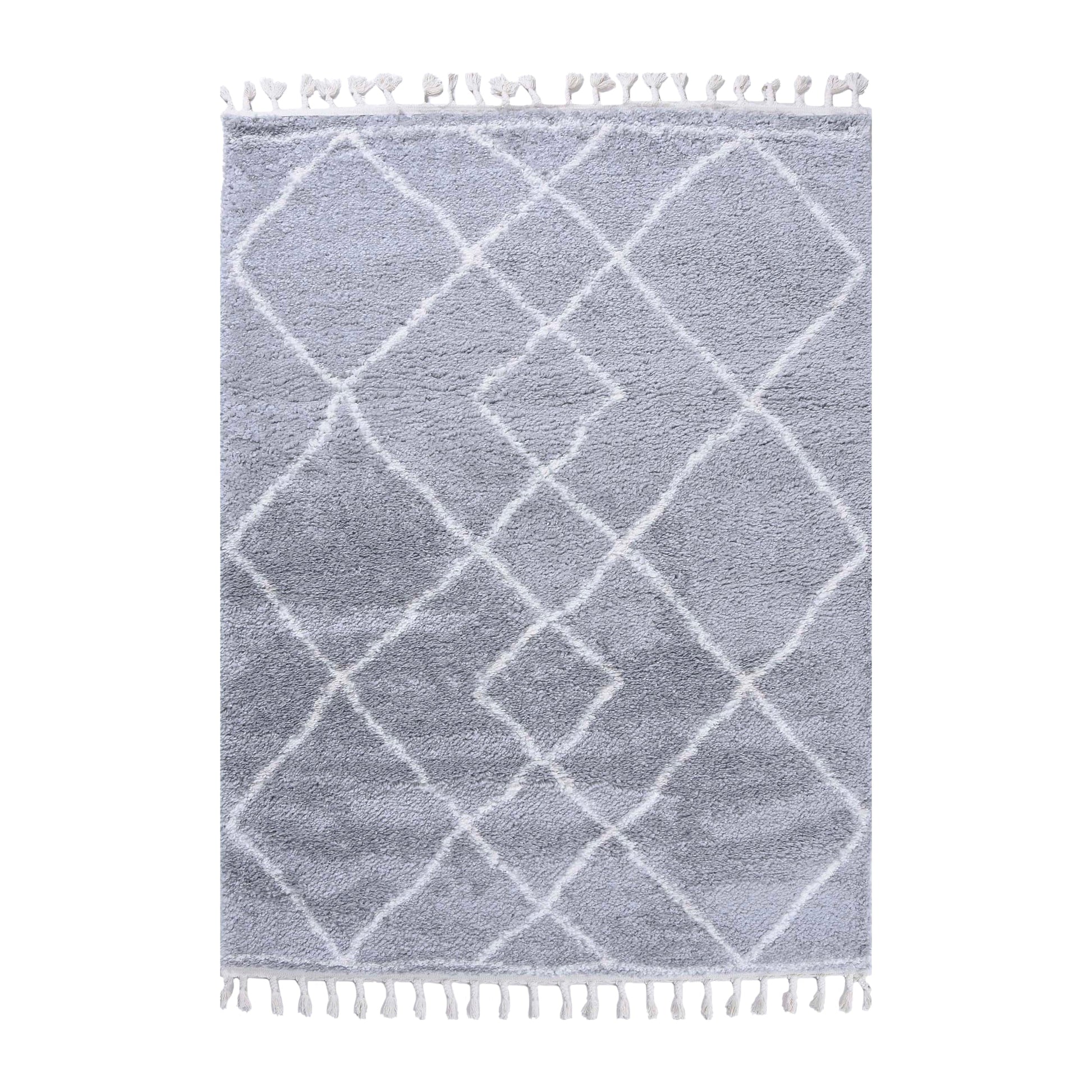 Superior Boho Geometric Diamonds Indoor Plush Shag Area Rug with Tassels - Cream-Grey