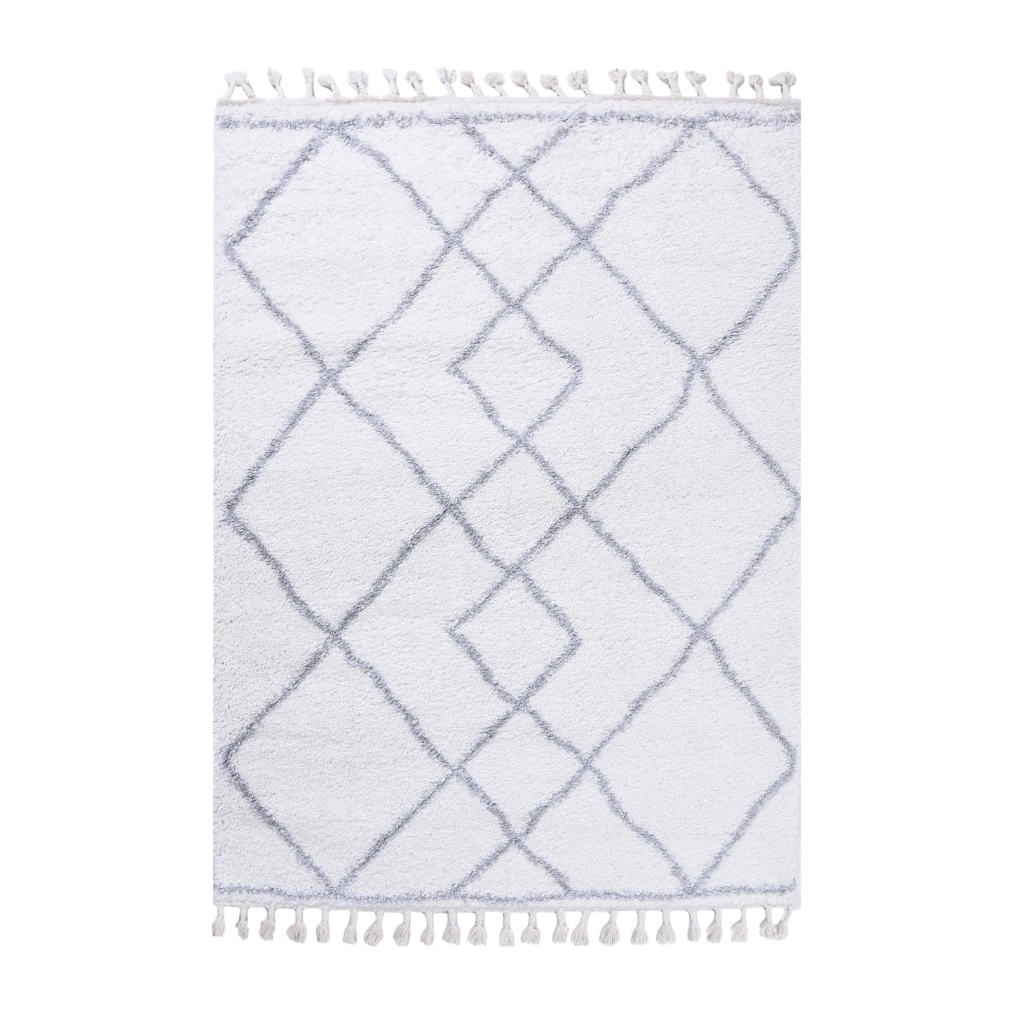 Superior Boho Geometric Diamonds Indoor Plush Shag Area Rug with Tassels - Grey-Cream