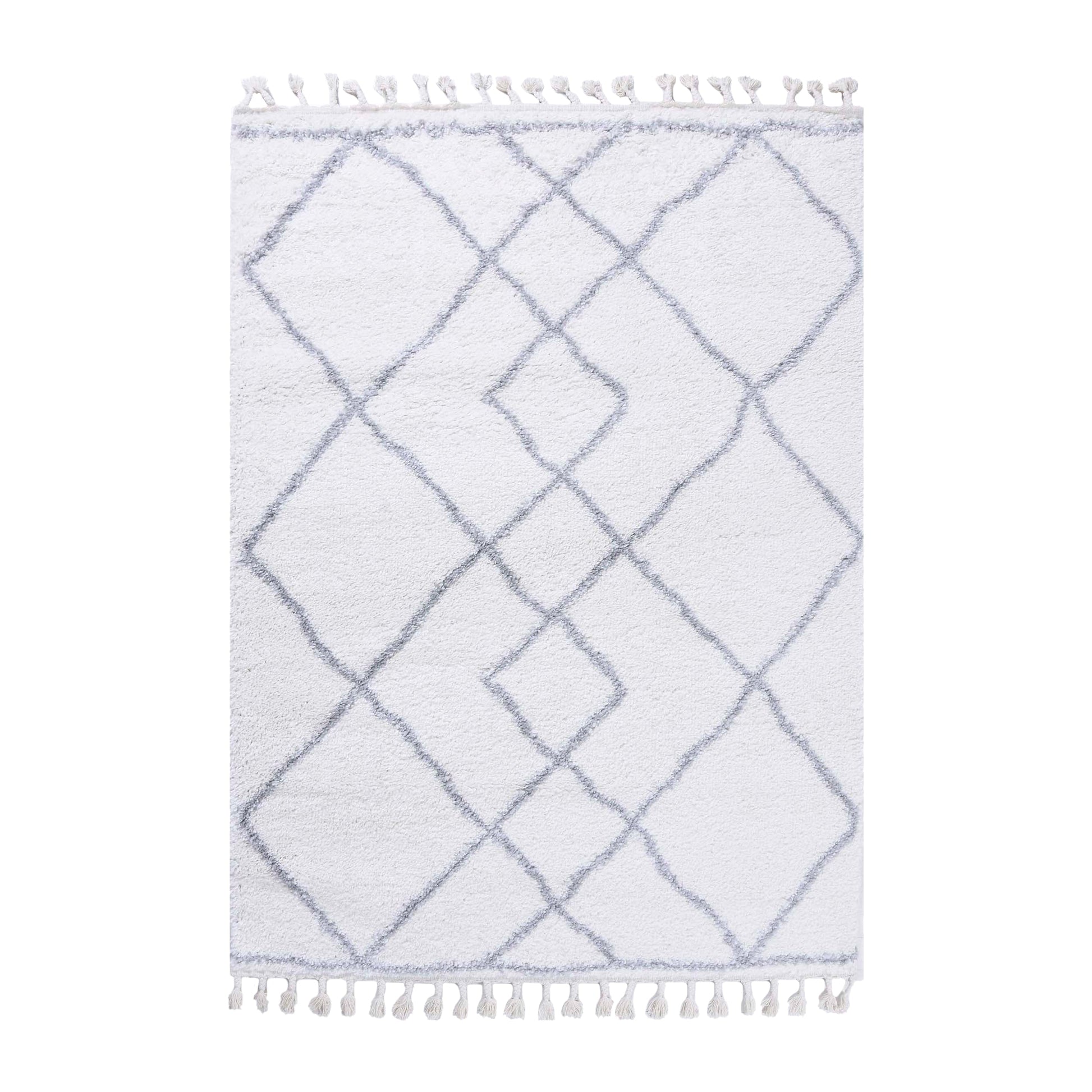 Superior Boho Geometric Diamonds Indoor Plush Shag Area Rug with Tassels - Grey-Cream