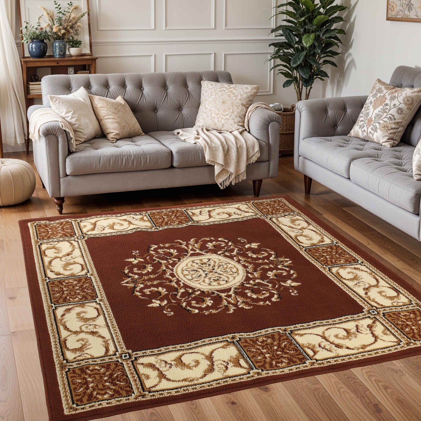 Oversized Medallion Modern Bohemian Indoor Area Rug or Runner Rug - Toffee