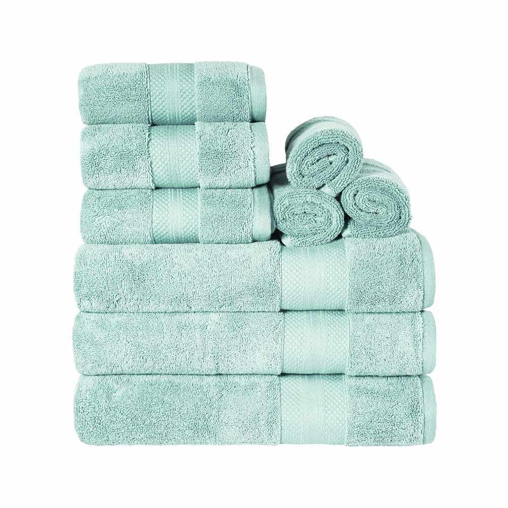 Superior Premium Turkish Cotton Assorted 9-Piece Towel Set - Dusty Aqua