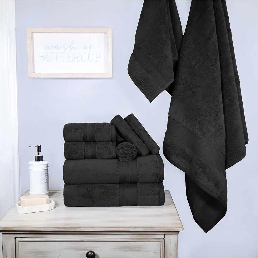 Superior Premium Turkish Cotton Assorted 9-Piece Towel Set - Black