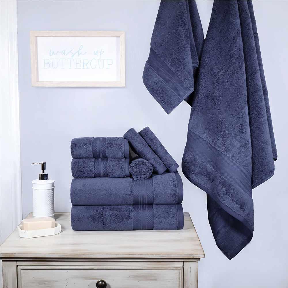 Superior Premium Turkish Cotton Assorted 9-Piece Towel Set - Coral Blue